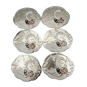 Swan Silver Plated Enamel Coasters 1987 Wm A Rogers Set of 6 Oneida Holliday